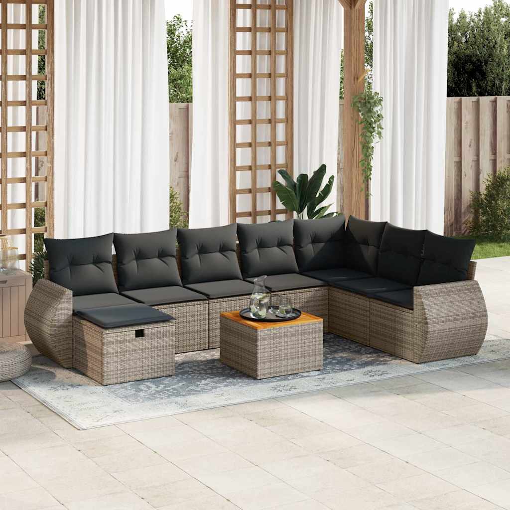 vidaXL 9-piece Poly Rattan Lounge Set with Cushions Black