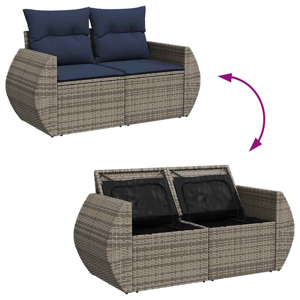 vidaXL 9-delige tuinbankset met kussens, grijs polyrotan
