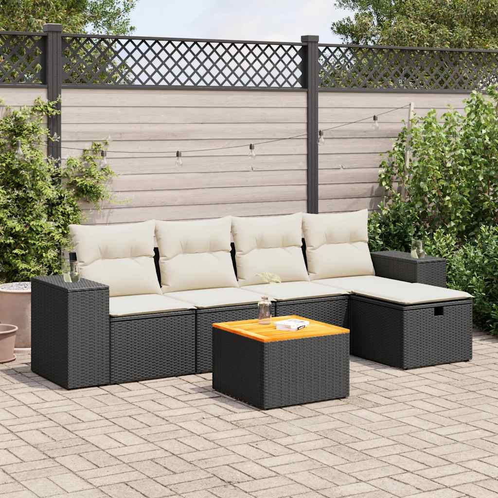 vidaXL 6-piece Lounge Set with cushions poly rattan black