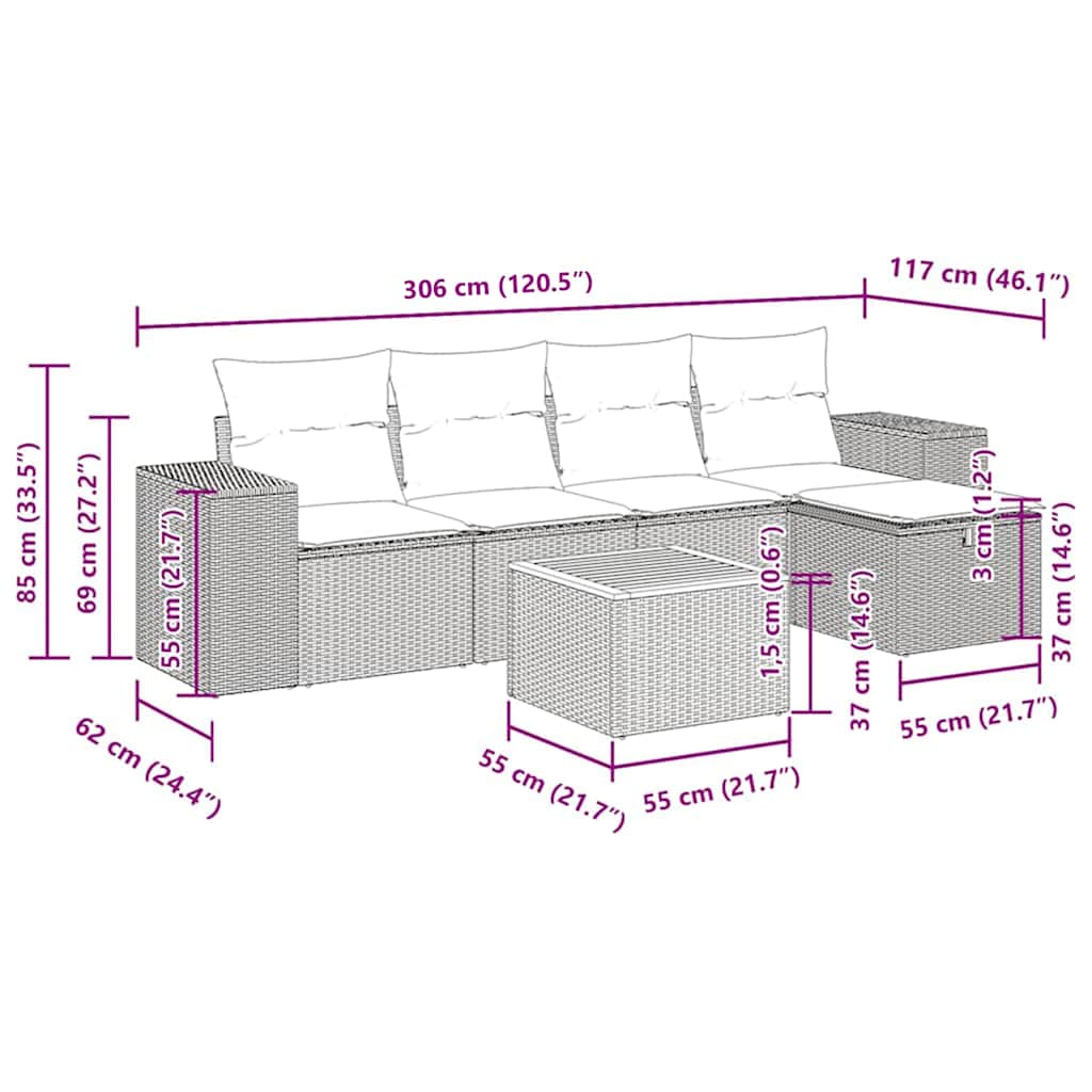 vidaXL 6-Piece Lounge Set with Cushions Poly Rattan Black