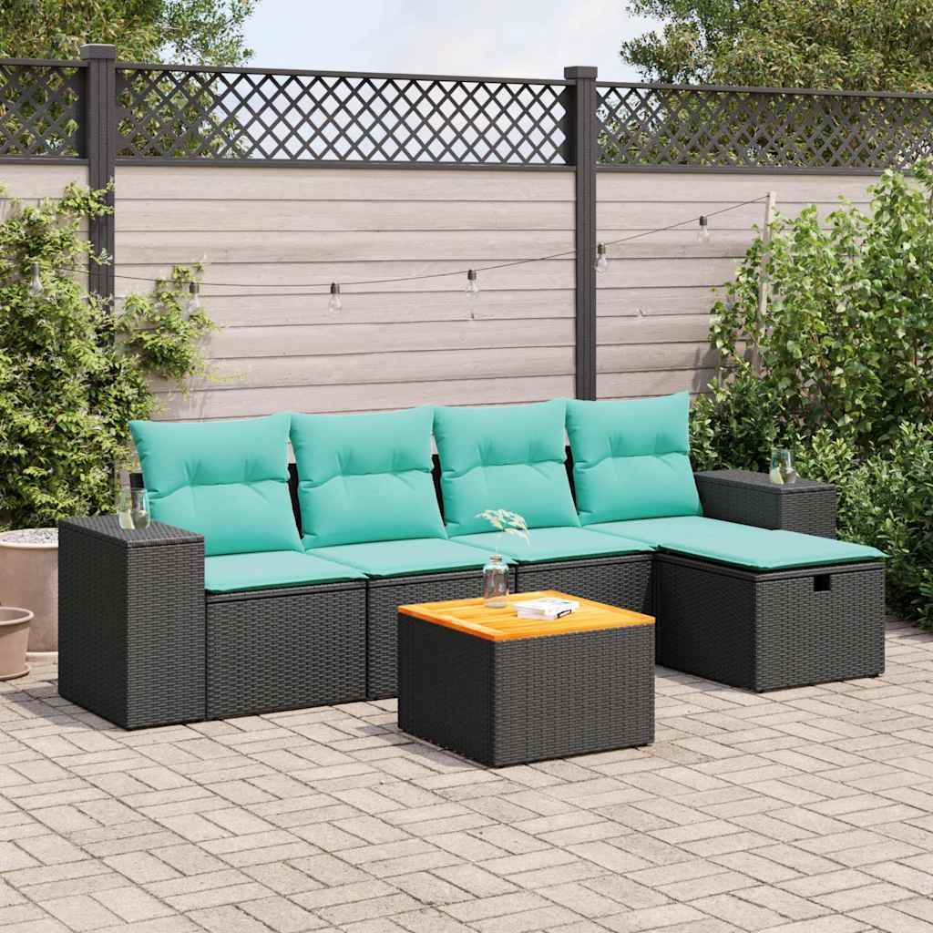 vidaXL 6-Piece Lounge Set with Cushions Poly Rattan Black