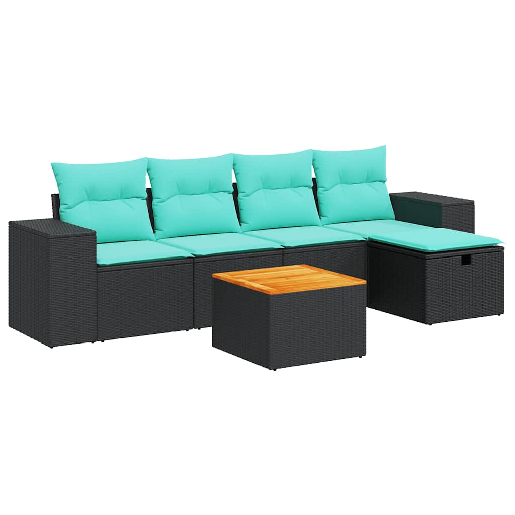 vidaXL 6-Piece Lounge Set with Cushions Poly Rattan Black