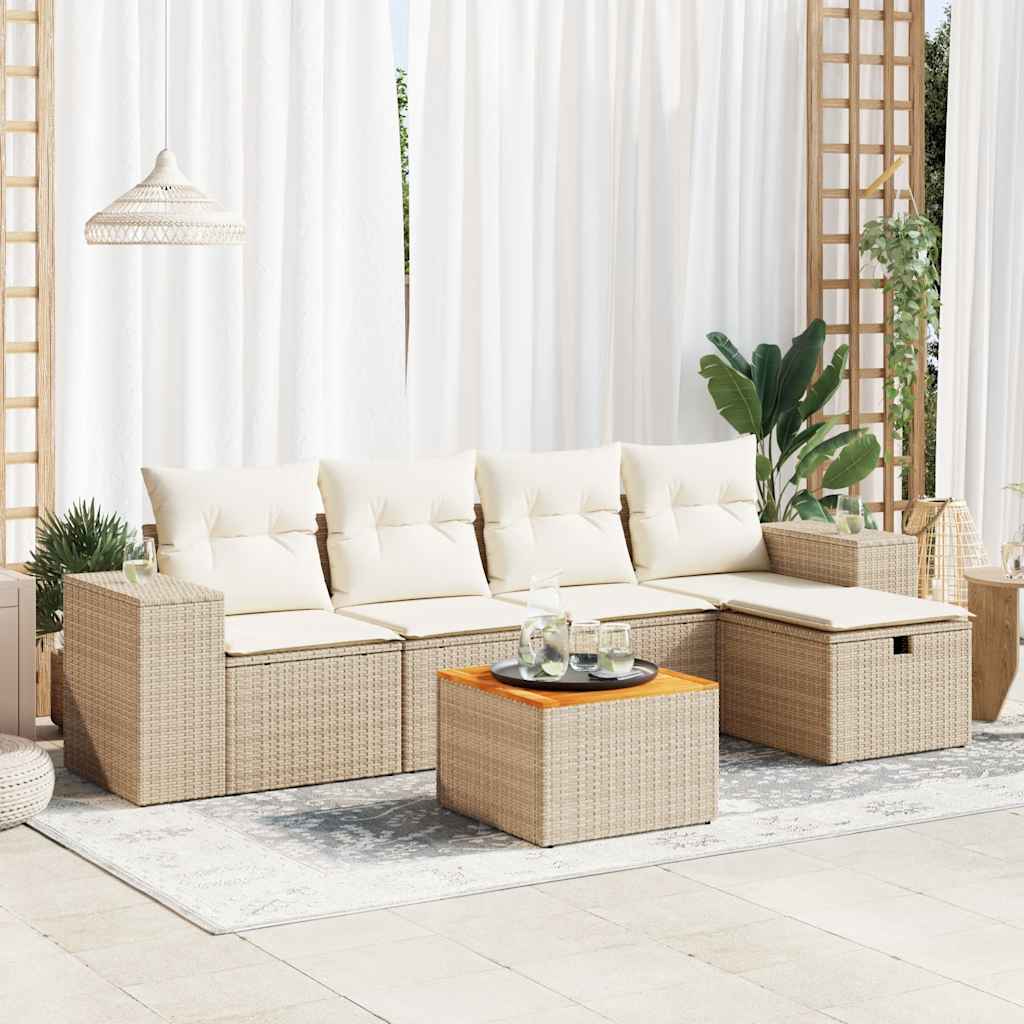 vidaXL 6-piece Lounge Set with cushions poly rattan black