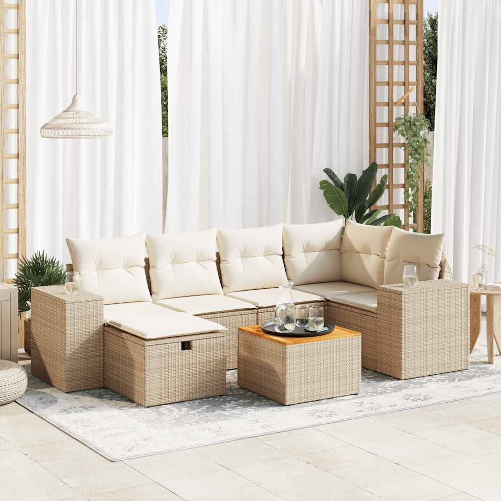 vidaXL 7-delige Loungeset met kussens poly rattan zwart
