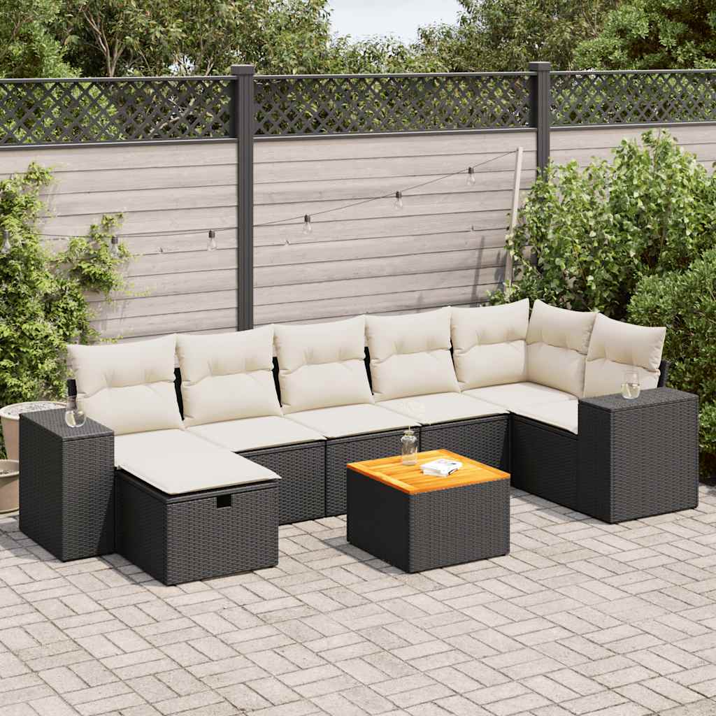vidaXL 8-piece Lounge Set with Cushions Poly Rattan Black