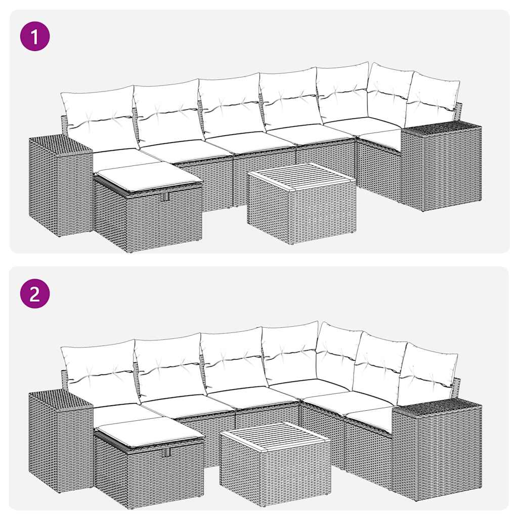 vidaXL 8-delige Loungeset met kussens poly rattan grijs