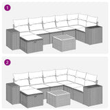 vidaXL 8-delige Loungeset met kussens poly rattan grijs
