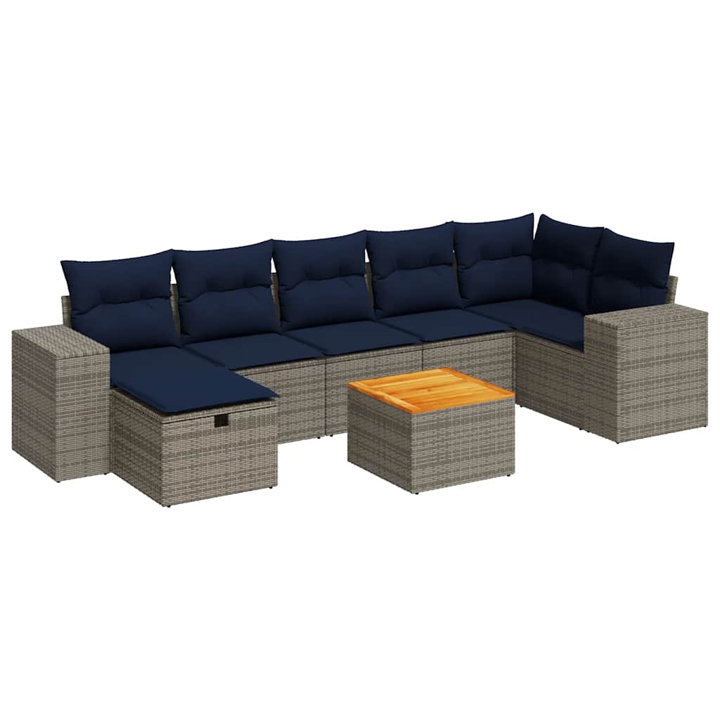 vidaXL 8-delige Loungeset met kussens poly rattan grijs