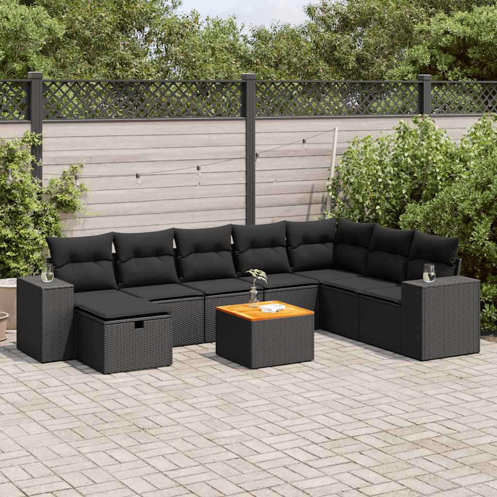 vidaXL 9-piece Lounge Set with Cushions Poly Rattan Black