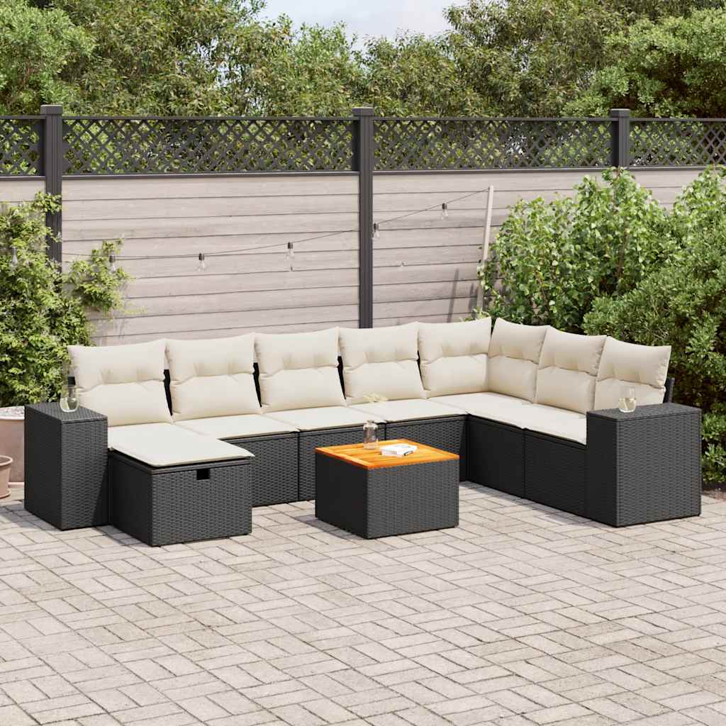 vidaXL 9-piece Lounge Set with Cushions Poly Rattan Black