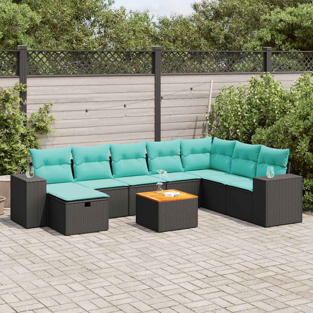 vidaXL 9-delige Loungeset met kussens poly rattan grijs