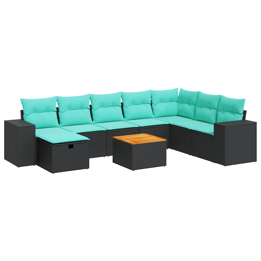 vidaXL 9-delige Loungeset met kussens poly rattan grijs