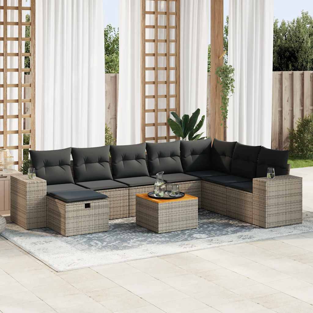 vidaXL 9-piece Lounge Set with Cushions Poly Rattan Black