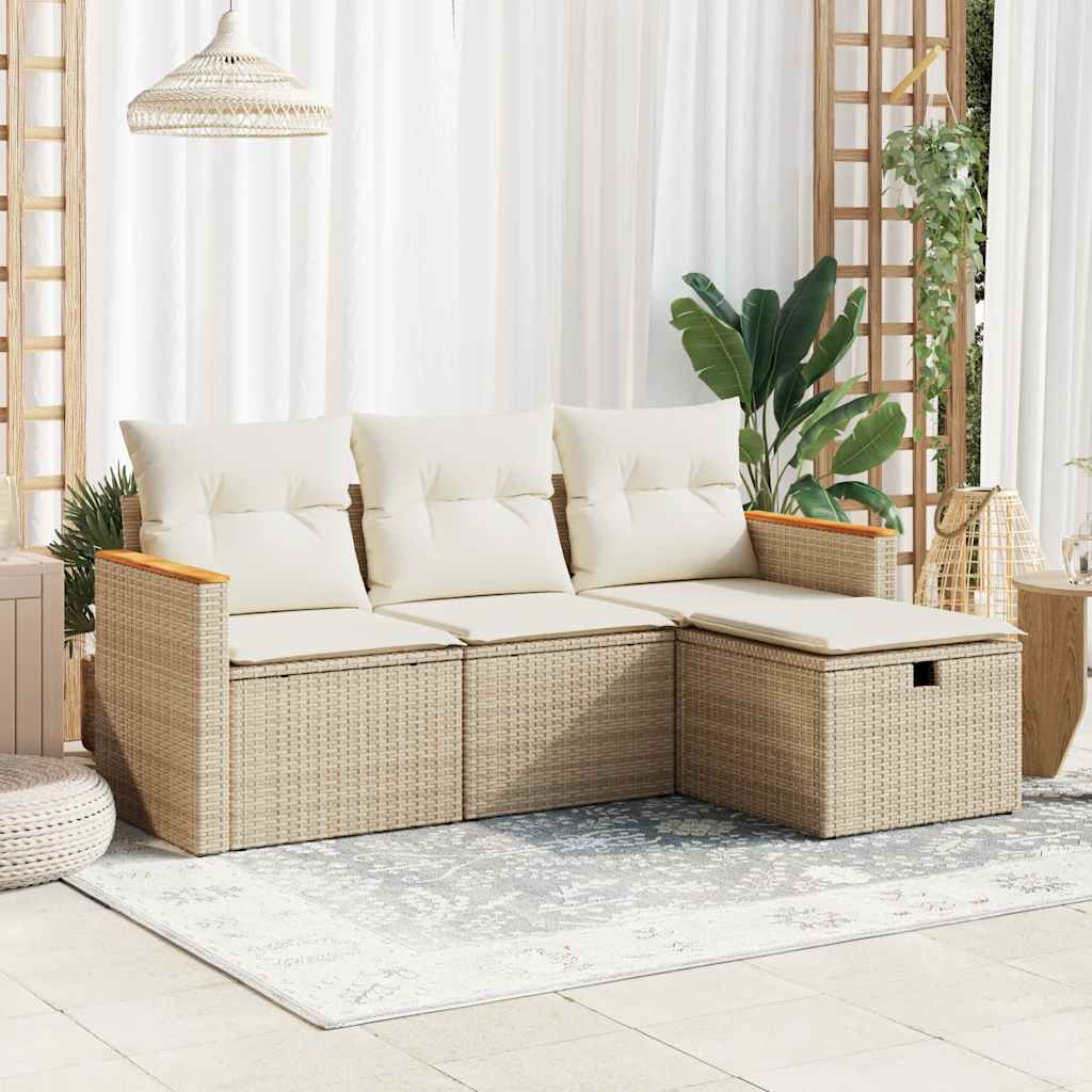 vidaXL 4-delige Loungeset met kussens poly rattan zwart