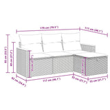 vidaXL 4-delige Loungeset met kussens poly rattan zwart