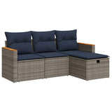 vidaXL 4-delige Loungeset met kussens poly rattan zwart