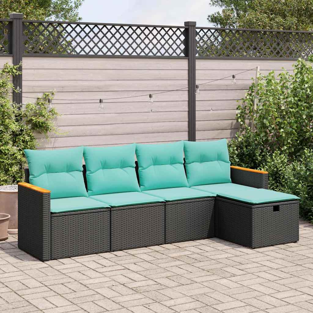 vidaXL 5-delige Loungeset met kussens poly rattan zwart