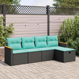 vidaXL 5-delige Loungeset met kussens poly rattan zwart