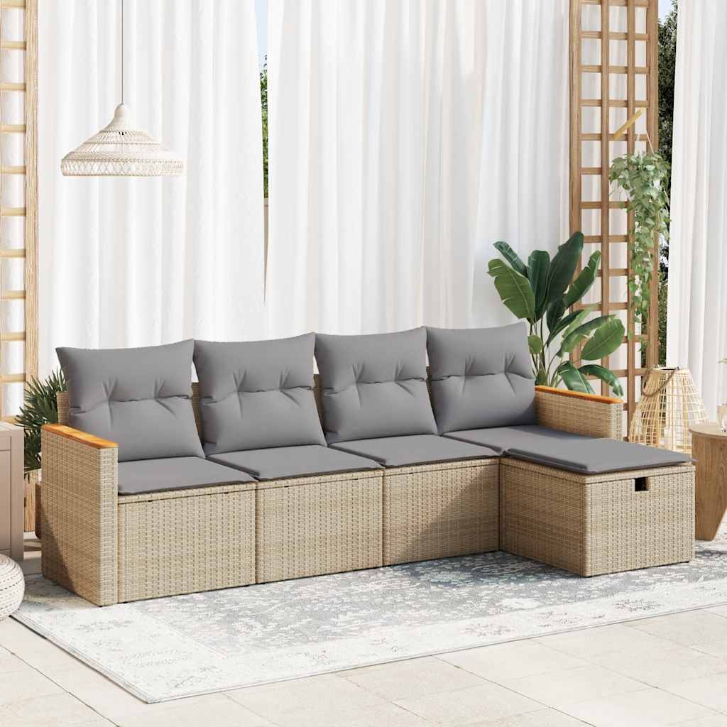 vidaXL 5-piece Lounge Set with Cushions Poly Rattan Black