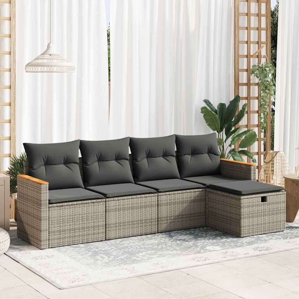 vidaXL 5-piece Lounge Set with Cushions Poly Rattan Black
