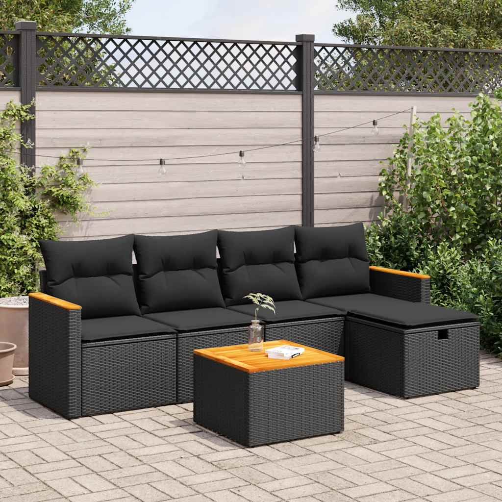 vidaXL 5-piece Lounge Set with Cushions Poly Rattan Black