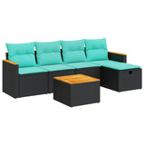 vidaXL 5-delige Loungeset met kussens poly rattan zwart