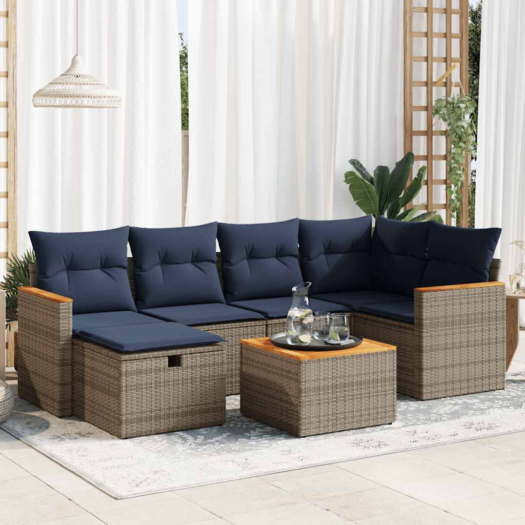 vidaXL 6-delige Loungeset met kussens poly rattan zwart