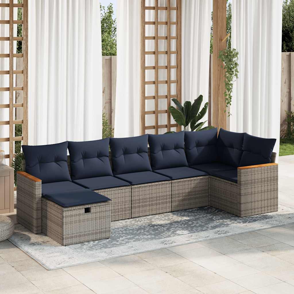 vidaXL 7-Piece Lounge Set with Cushions Poly Rattan Grey