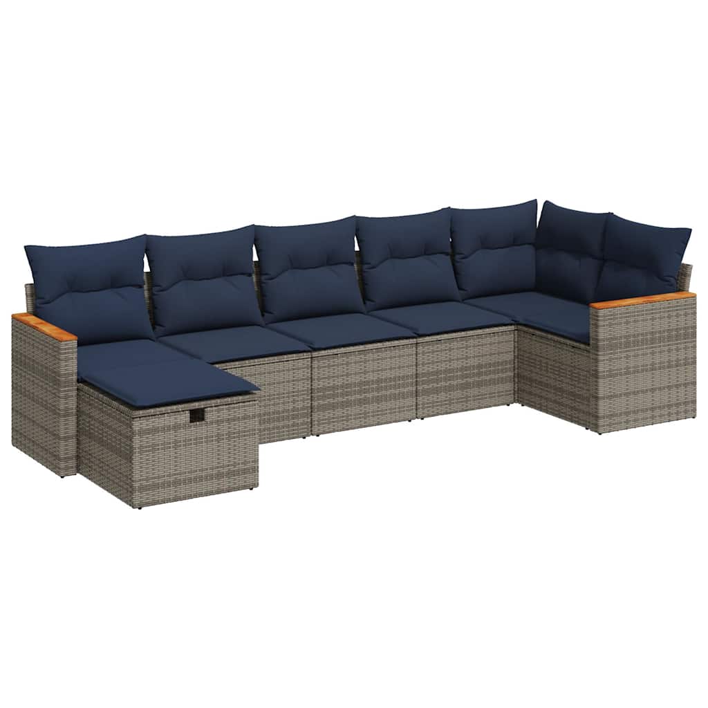 vidaXL 7-Piece Lounge Set with Cushions Poly Rattan Grey