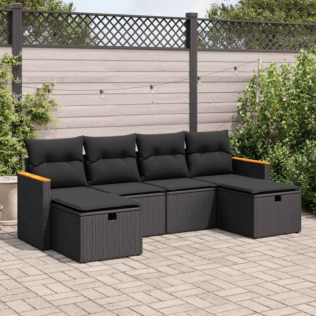 vidaXL 6-Piece Lounge Set with Cushions Poly Rattan Black
