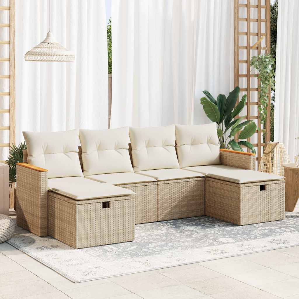 vidaXL 6-Piece Lounge Set with Cushions Poly Rattan Black