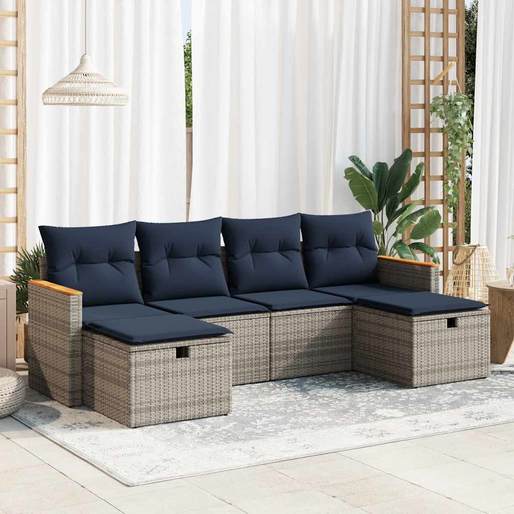 vidaXL 6-Piece Lounge Set with Cushions Poly Rattan Black
