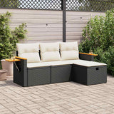 vidaXL 4-delige Loungeset met kussens poly rattan zwart