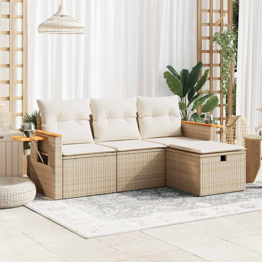 vidaXL 4-delige Loungeset met kussens poly rattan zwart