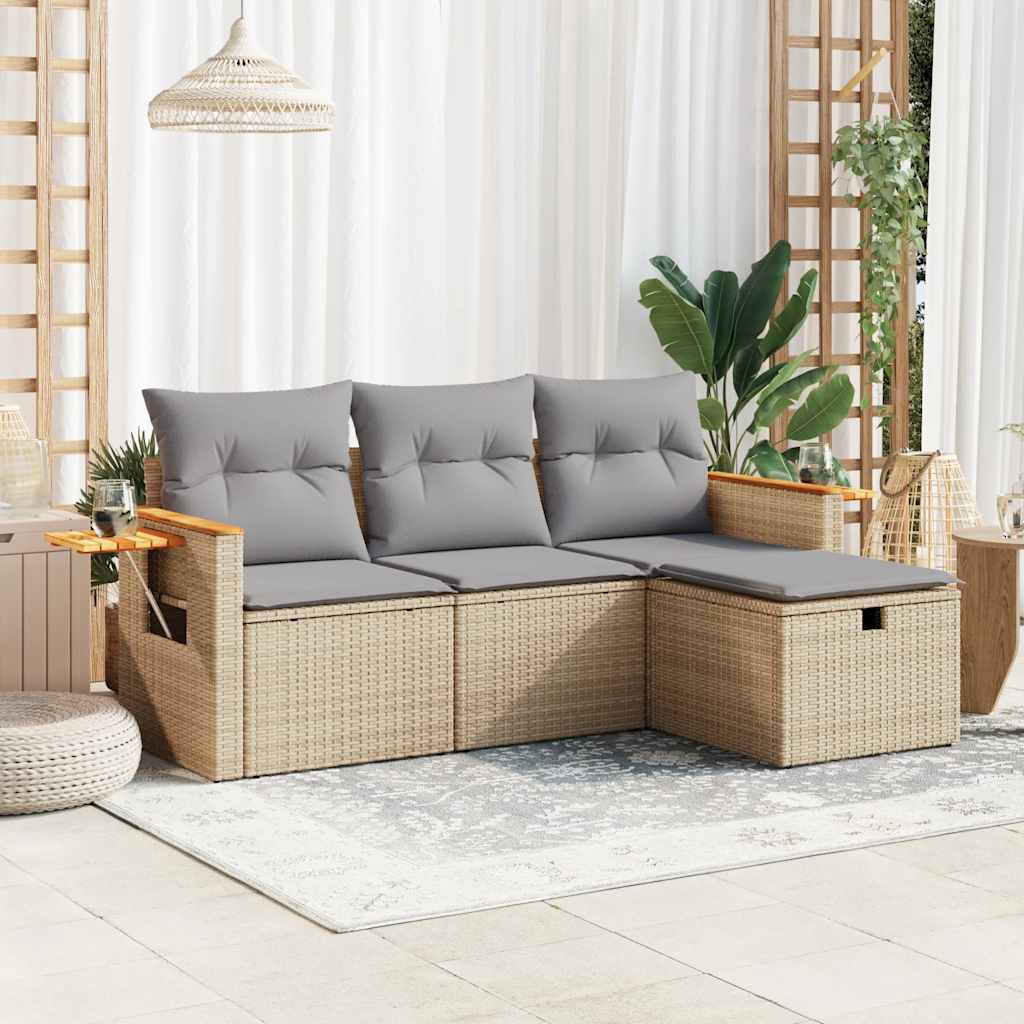 vidaXL 4-delige Loungeset met kussens poly rattan zwart