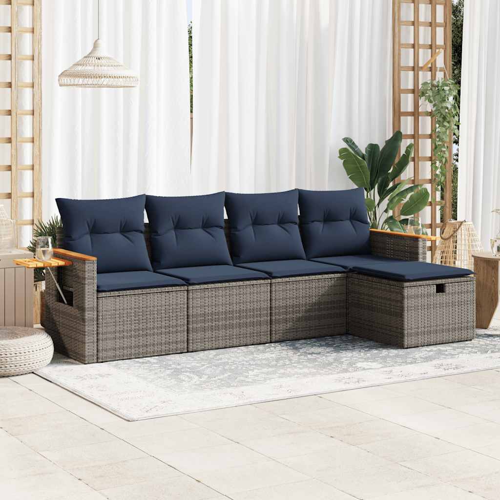vidaXL 5-piece Lounge Set with Cushions Poly Rattan Black