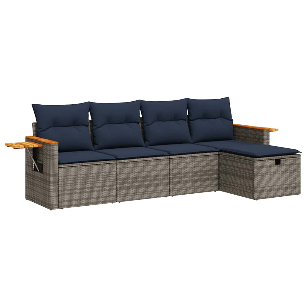 vidaXL 5-piece Lounge Set with Cushions Poly Rattan Black