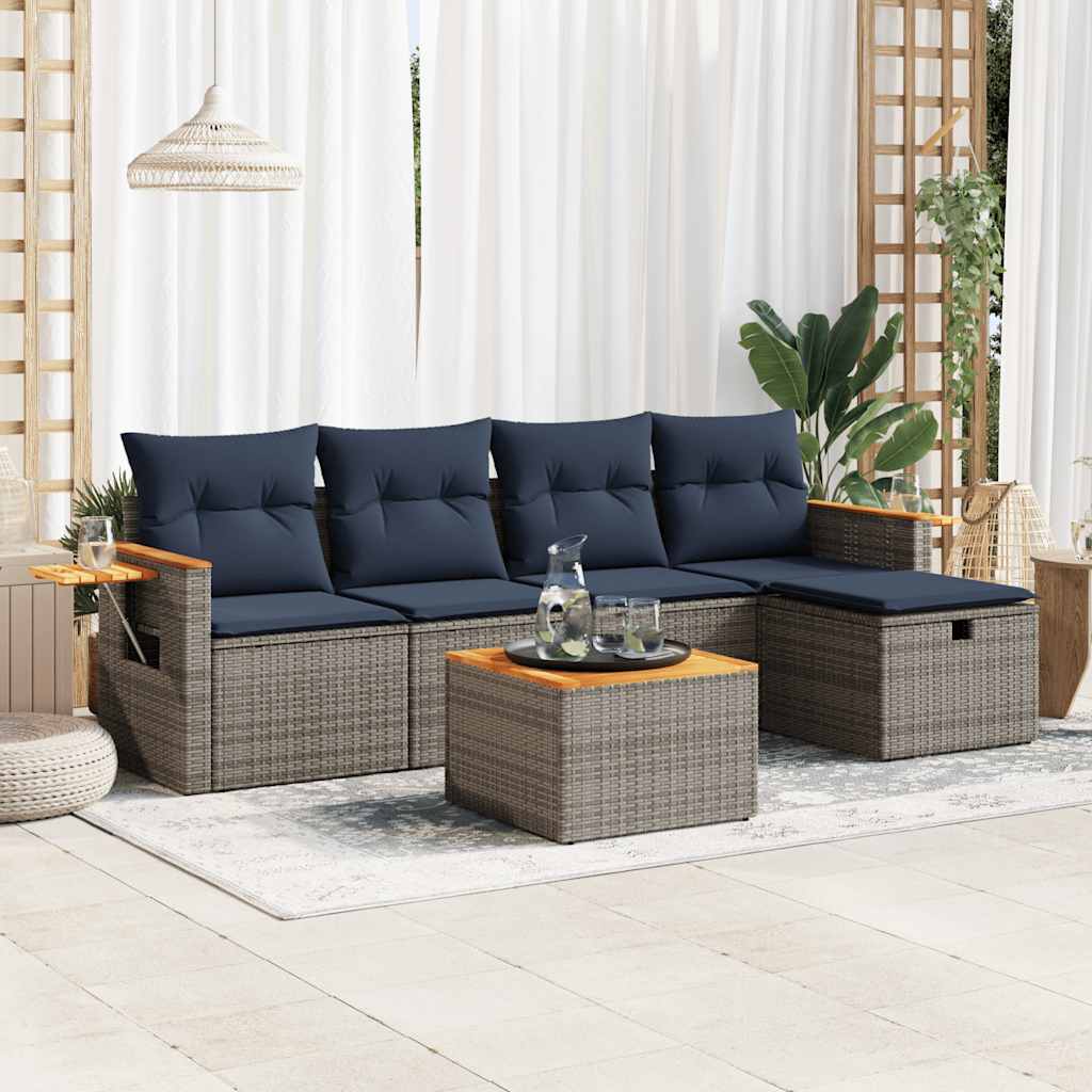 vidaXL 5-piece Lounge Set with Cushions Poly Rattan Black