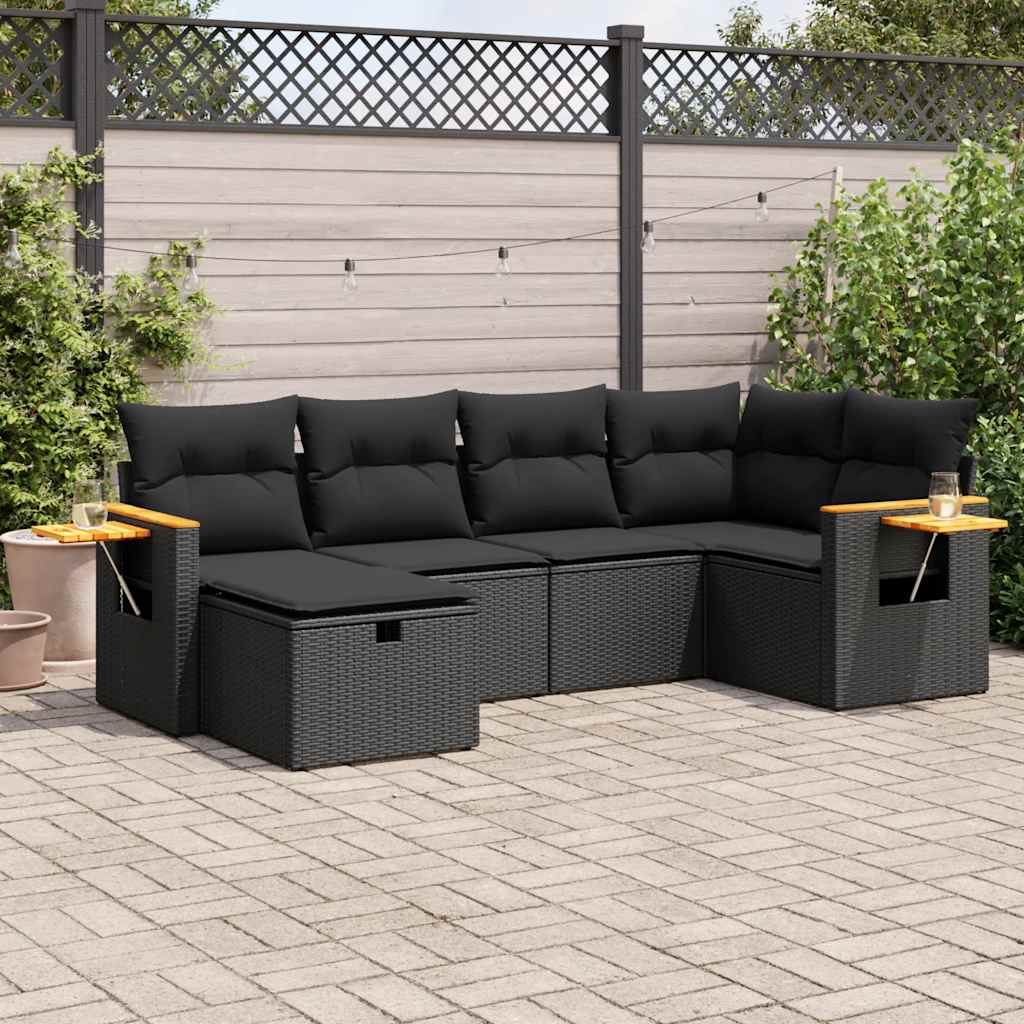 vidaXL 6-piece Lounge Set with Cushions Poly Rattan Black