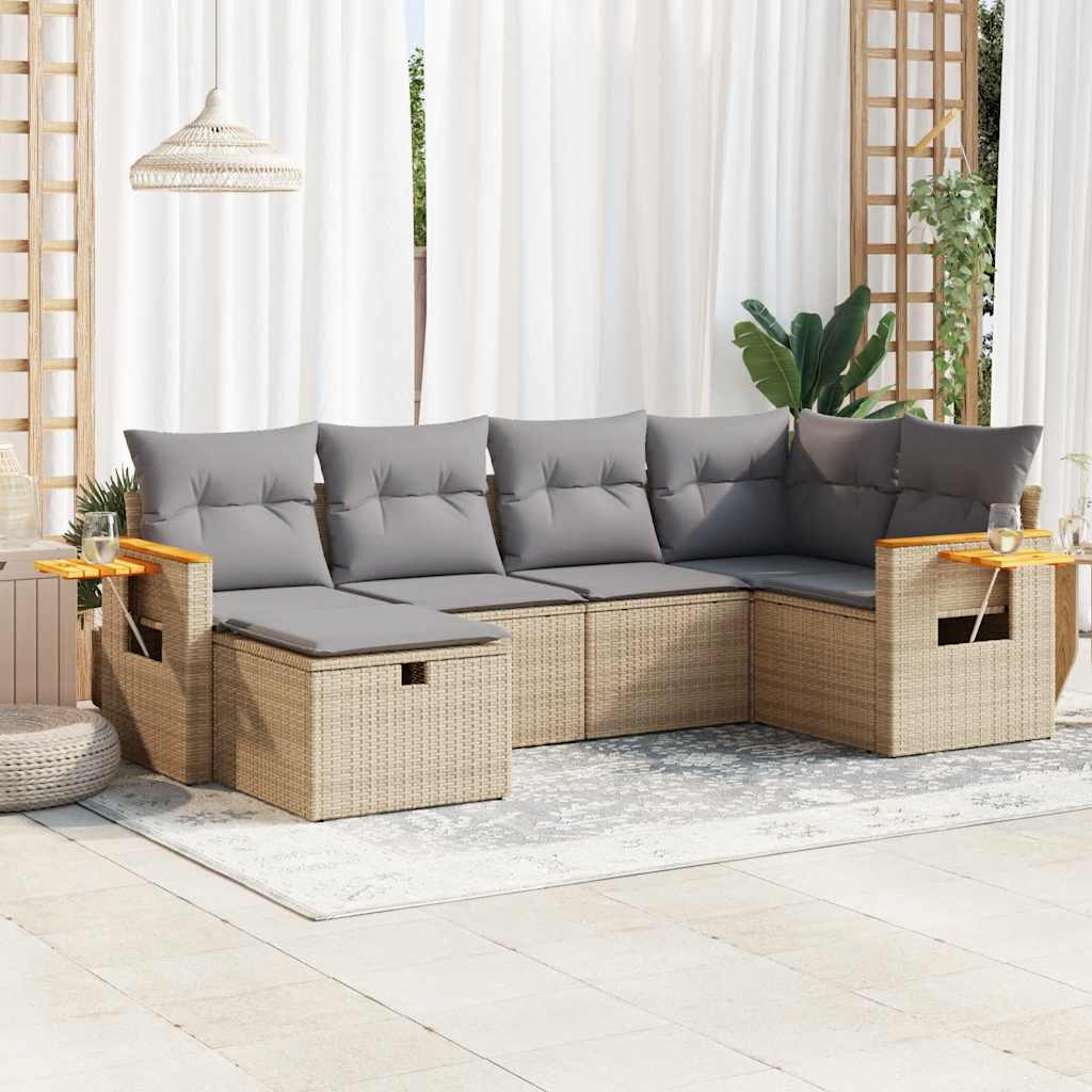 vidaXL 6-piece Lounge Set with Cushions Poly Rattan Black
