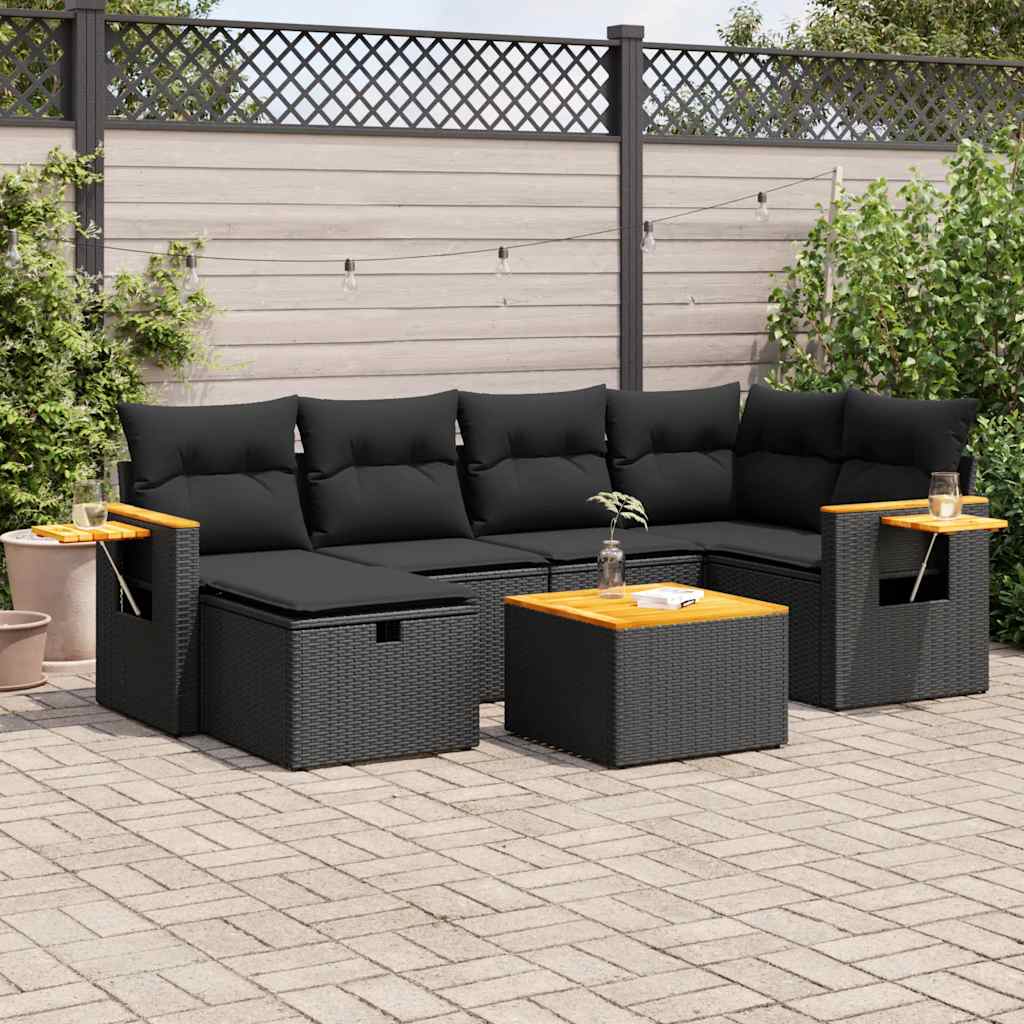 vidaXL 6-piece Lounge Set with Cushions Poly Rattan Black