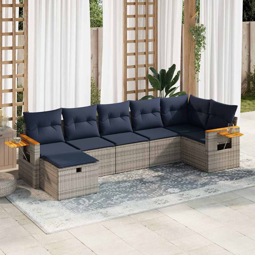 vidaXL 7-Piece Lounge Set with Cushions Poly Rattan Grey