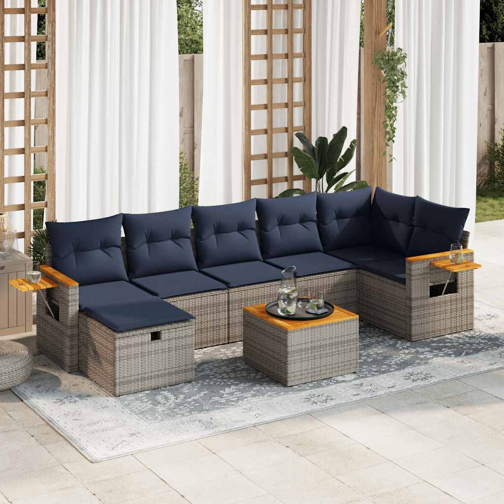 vidaXL 7-Piece Lounge Set with Cushions Poly Rattan Grey