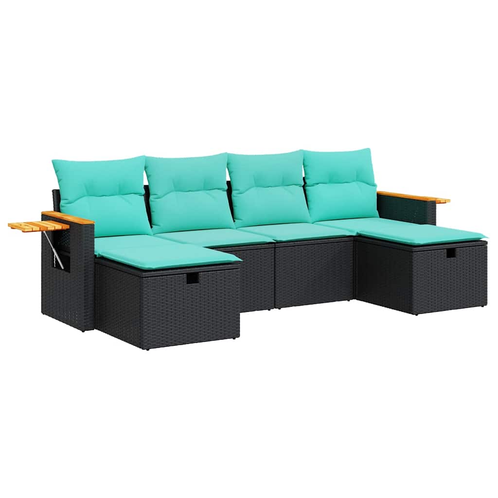 vidaXL 6-piece Lounge Set with cushions poly rattan black