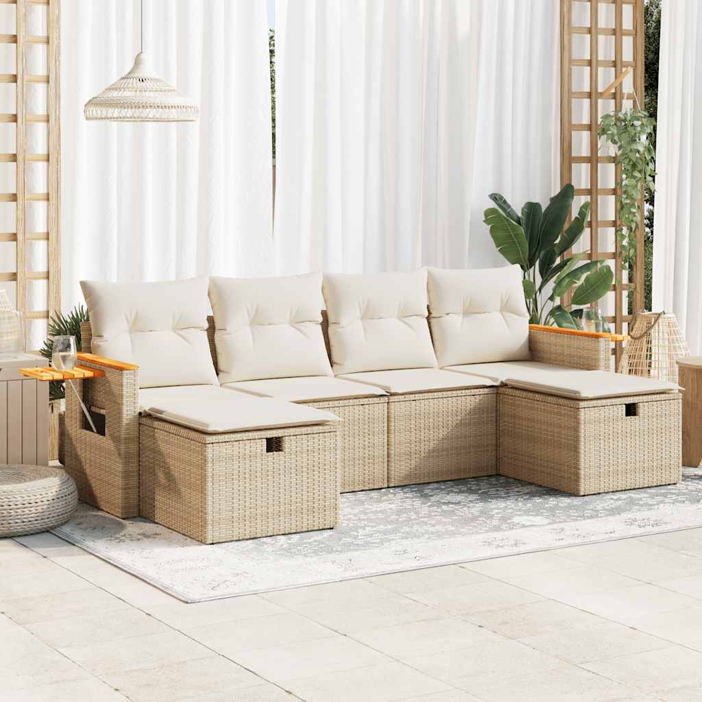 vidaXL 6-delige Loungeset met kussens poly rattan zwart