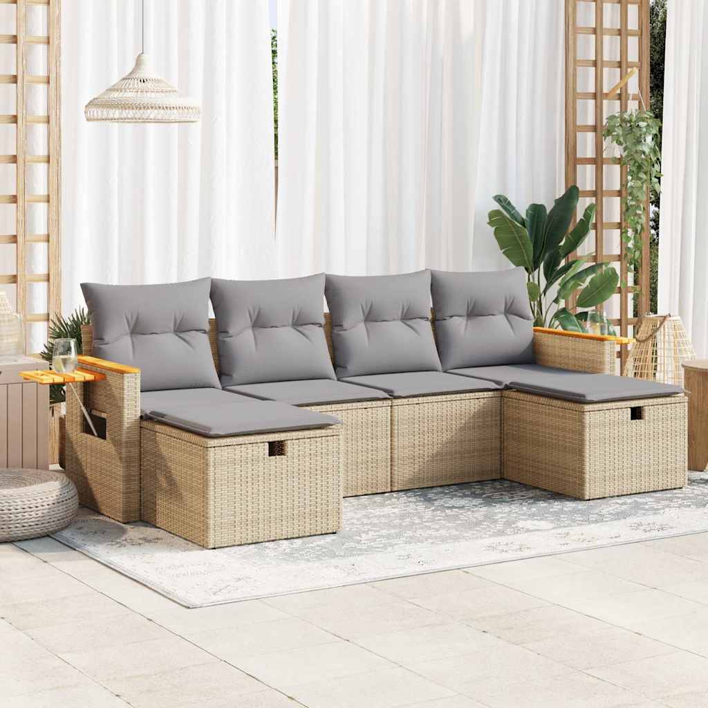 vidaXL 6-delige Loungeset met kussens poly rattan zwart