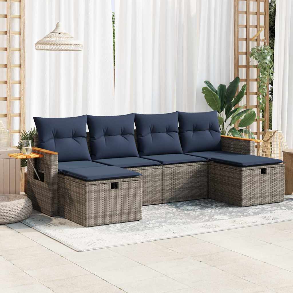 vidaXL 6-piece Lounge Set with cushions poly rattan black