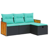 vidaXL 4-delige Loungeset met kussens poly rattan grijs