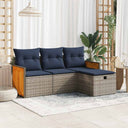vidaXL 4-delige Loungeset met kussens poly rattan grijs