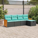 vidaXL 5-piece Lounge Set with Cushions Poly Rattan Black